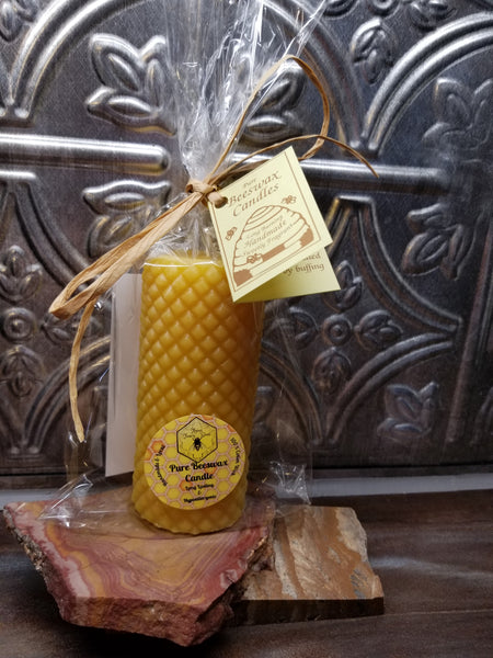 Diamond Pattern Pure Beeswax Pillar
