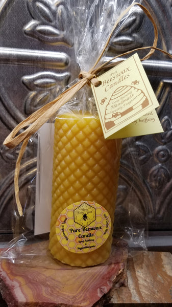 Diamond Pattern Pure Beeswax Pillar