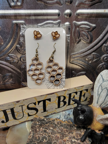 Honeycomb and Honey Bee Earring Set