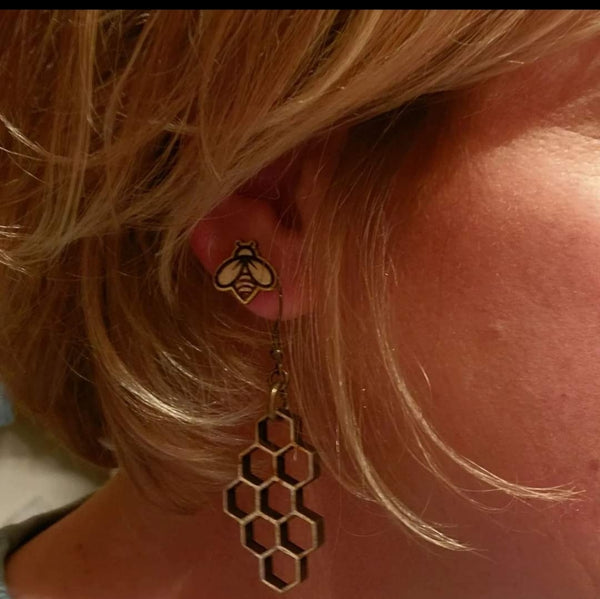 Honeycomb and Honey Bee Earring Set